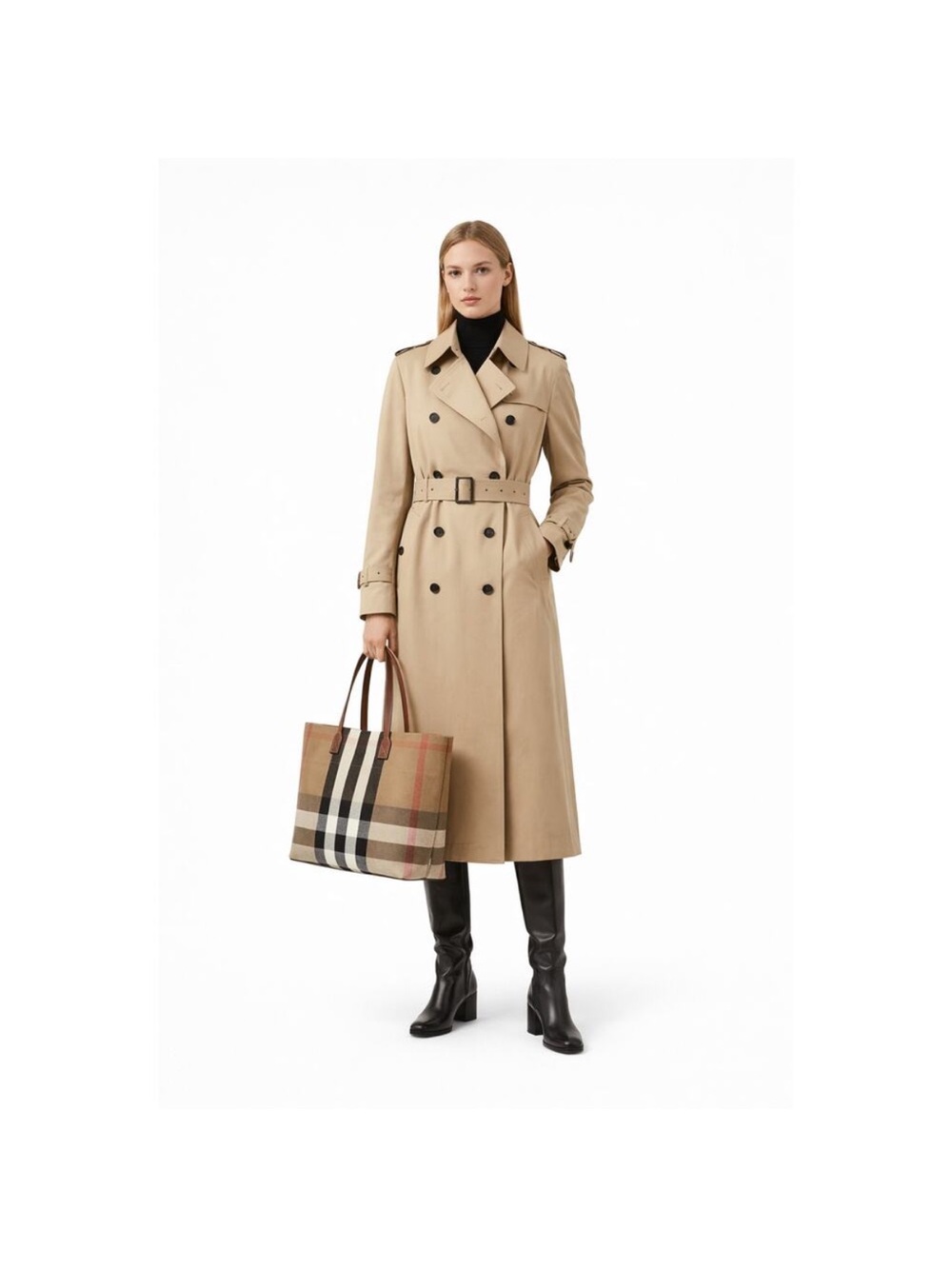 The Burberry London Checkered Tote Bag Medium Taupe Brown - Picture 10 of 10